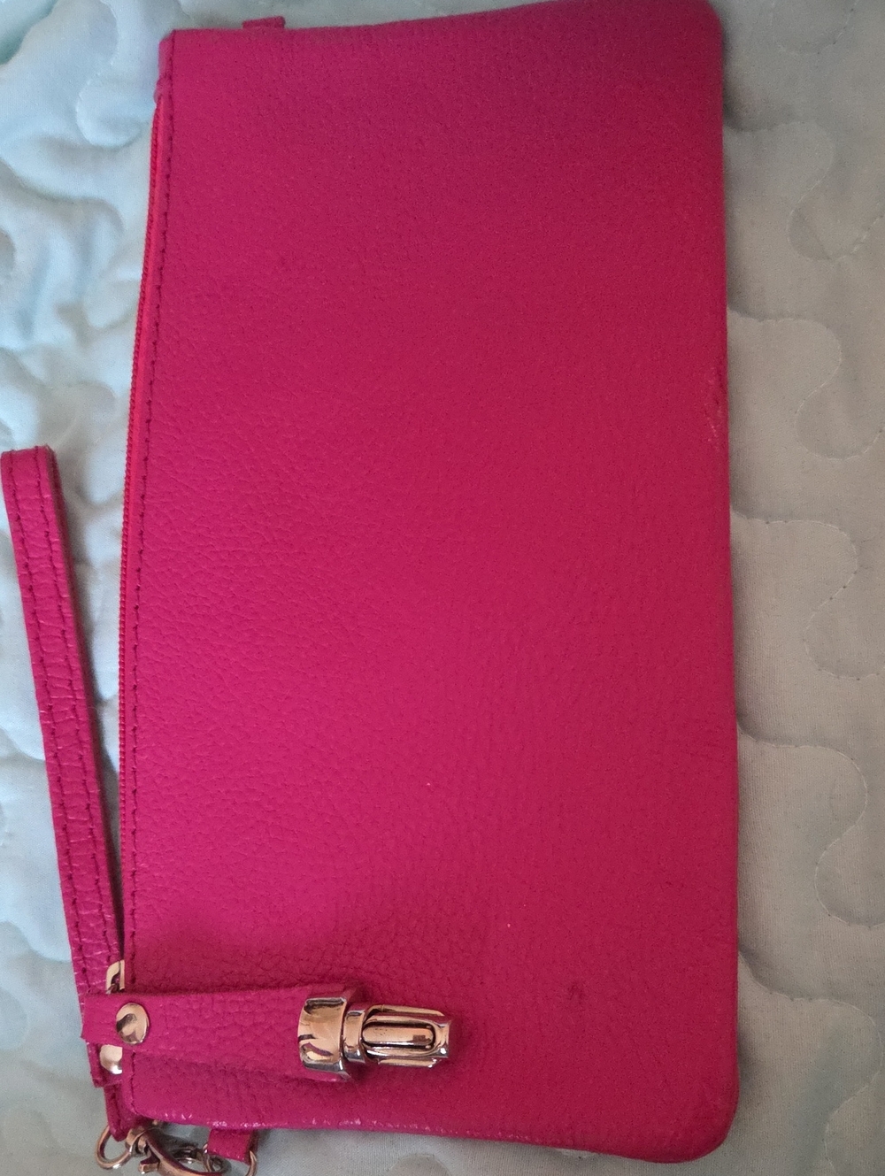 Hot Pink Leather Wristlet Clutch